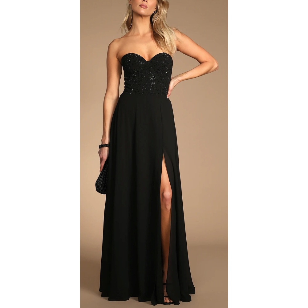 NWT Lulus Remember This Moment Black Rhinestone Strapless Maxi Dress XXL